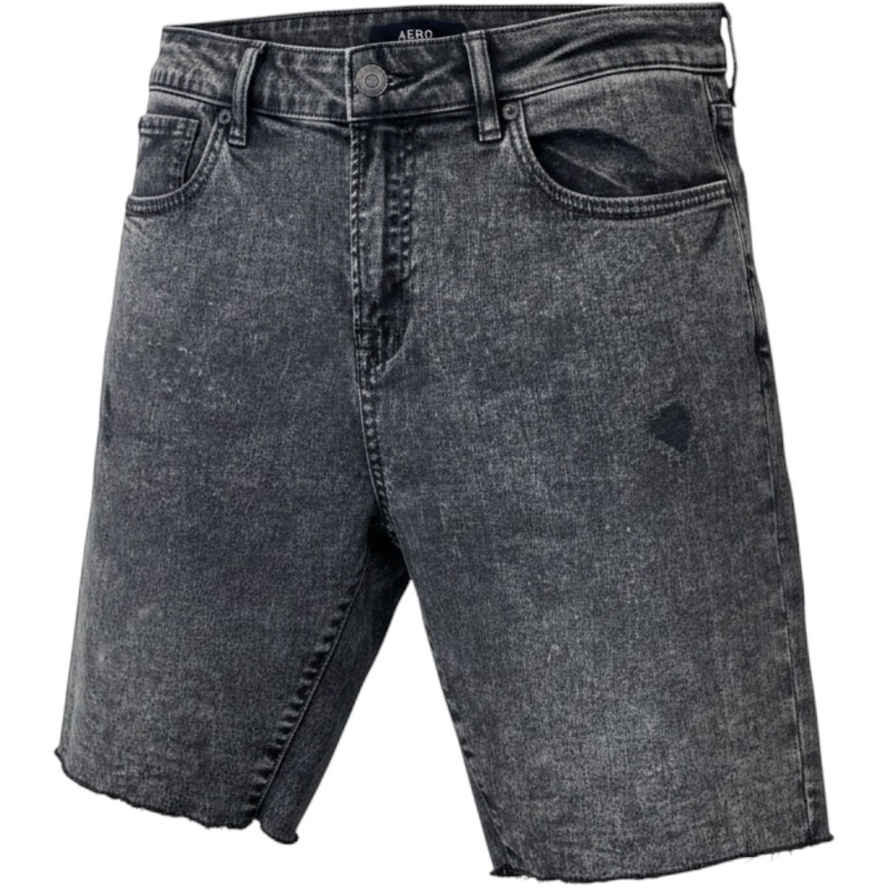 Aeropostale Mens Slim Cut-Off Acid Wash Grey Denim Shorts Raw Hem SZ 33 0098